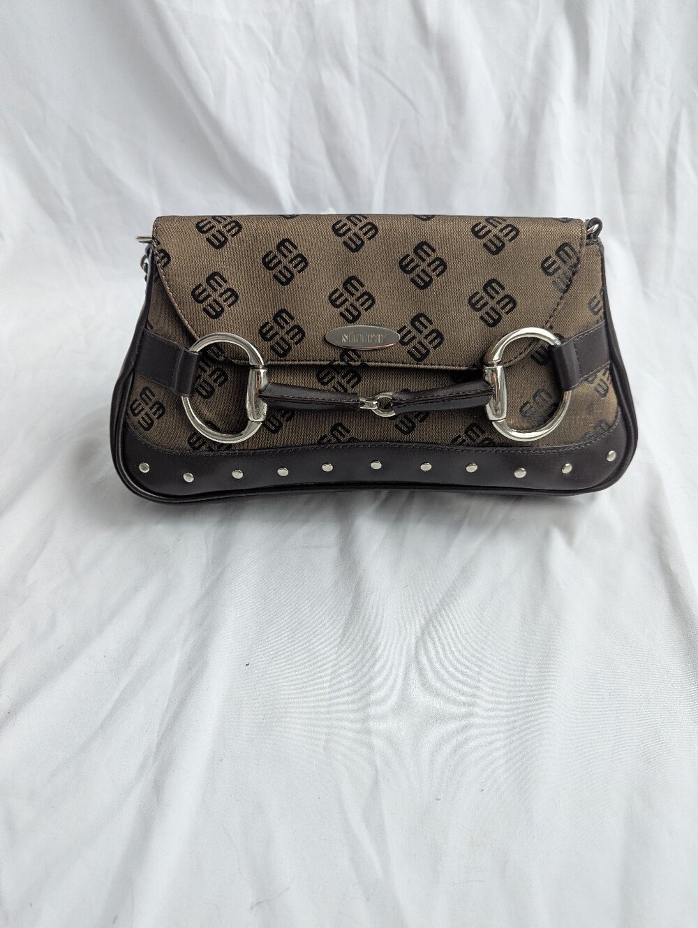 Eduardo Mourani Brown Monogram Shoulder Bag Y2K Baguette Purse